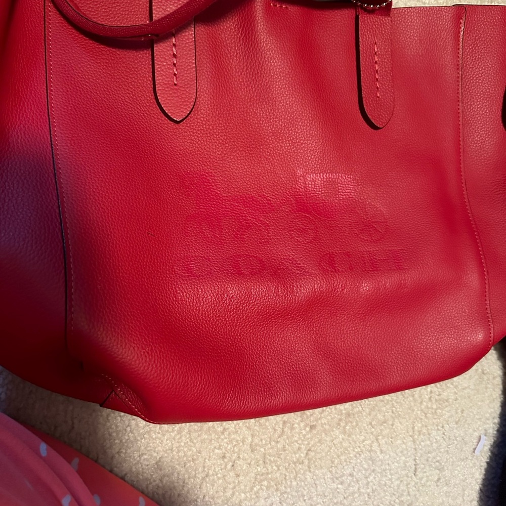 Coach Red Leather Tote Bag with Structured Design